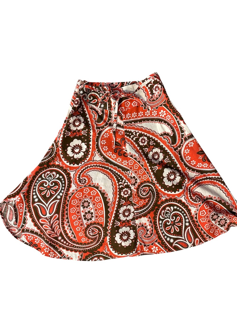 Talbots Orange & Brown Paisley Circle Skirt w/ Front Tie & Side Zipper. Size 12